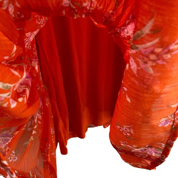 Vince Camuto NWT Orange & Pink Floral Semi Sheer Long Sleeve Flowy Dress Small - Picture 7 of 12